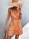 Zjkrl Summer Boho Floral Dress Women V Neck Ruffle Short Dress Party Print Flower Spaghetti Strap Dresses For Women 2023