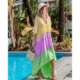 Zjkrl - Fashion Patchwork Irregular Dress Women&#39;s Summer Sexy Deep V Neck Loose Maxi Dresses Half Sleeve Folds Beach Vacation Vestido