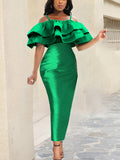 Zjkrl Women Rose Sexy Party Dress Ruffles Shiny Bodycon Sheath Spaghetti Strap Birthday Christmas Off Shoulder Prom Gown Celebrate New