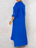 Zjkrl Solid Button Maxi Shirt Dress