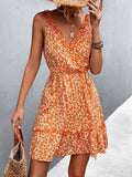 Zjkrl Summer Boho Floral Dress Women V Neck Ruffle Short Dress Party Print Flower Spaghetti Strap Dresses For Women 2023