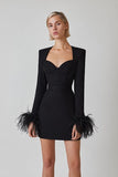 New Long Sleeve Bandage Set Dress Women's High Quality Club Party Casual  Sexy Feather V collar