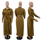 Zjkrl - Fashion Long Sleeve Turn-down Neck Trench Style Maxi Long Dress for Women 2022 Autumn Winter Streetwear Dresses Vestidos