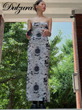 Summer Sexy Y2K Clothes Tie Dye Print Sleeveless Backless Side Slit Bodycon Midi Dress For Women 2023 Club Party Elegant