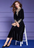 Women Autumn & Winter Elegant Embroidery Dress Festa High Quality Cocktail Party Robe Vintage Designer Velvet Vestidos