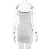 Sexy Black Slip Short Dress Ladies 2023 Summer For Woman Bodycon Dresses Evening Party Tight Mini Dress Silver Wire