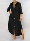 Zjkrl Solid Button Maxi Shirt Dress