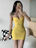 Zjkrl - Chest Wrap  Mini Tank Dress Sexy Tight High Waist Bright Elegant OL New Summer 2023 Hot Sexy Korean Robe Tops  U780