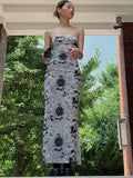 Summer Sexy Y2K Clothes Tie Dye Print Sleeveless Backless Side Slit Bodycon Midi Dress For Women 2023 Club Party Elegant