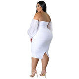 Plus Size Dress Women Party Off Shoulder Mesh Sleeve Sexy Elegant Maxi Dresses Birthday Outfits Wholesale Dropshipping