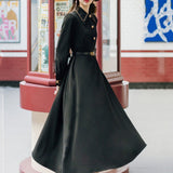 Summer Dresses Outfits For Women Casual Clothes Long Sleeve Strap Midi Black Vintage Dress Lolita Harajuku Cottagecore Robe