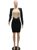 Zjkrl - Cocktail Dresses For Women Evening Party Kricesseen Sexy Crystal Beading Mesh Patchwork Mini Dress Womens Long Sleeve Backless Bodycon Dresses Party Clubwear Outfits