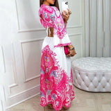 Women Maxi Dress Casual Long Sleeve V Neck Cutout Open Waist Retro Print Beach Party Dresses High Streetwear
