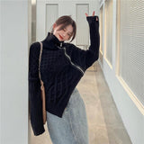 Zjkrl - Irregular twist turtleneck pullover sweater women's winter design different loose thin versatile long -sleeved knitted jacket