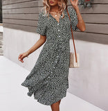 Zjkrl 2023 Summer Puff Sleeve Long Dress Women Elegant Printed V-Neck Maxi Dresses Boho Drawstring Loose Holiday Beach Dress