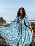 Zjkrl - 2023 Spring Oversized Holiday Dress V Collar Half Sleeve Loose Midi Dress Large Size Casual Printing Long Dress Boho Vestidos