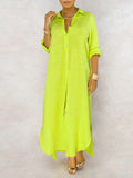 Zjkrl Solid Button Maxi Shirt Dress