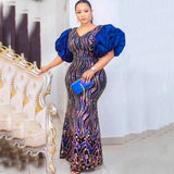 Zjkrl - African Wedding Dresses for Women Puff Sleeve Plus Size Turkey Sequin Evening Party Long Dress Moroccan Muslim Africa Clothes