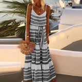 Vestido Boho Women Sexy Deep V Neck Strap Beach Dress Summer Fashion Striped Print Slim Fit Strap Seaside Vacation Long Dresses