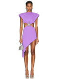 Zjkrl - 2023 New Women's Sleeveless Sexy Diamond Starfish Belt Hollow Asymmetric Bandage Dress Elegant Celebrity Party Dress