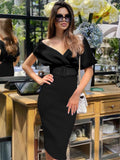 Off The Shoulder Belt Midi Dress Black