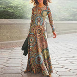 Zjkrl 2023 Spring Geometric Print Long Party Dress Women Elegant O Neck Office Maxi Dress Autumn Long Sleeve Hem Boho Lady Dress Mujer