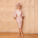 Zjkrl Exquisite Dusty Pink Mother of the Bride Dresses Lace Tea Length Mother Dresses Long Sleeves Wedding Party Gowns Latest On Sale