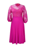 Plus Size Elegant Lace Cutout Midi Dress Sexy Ruched Waistband A-line Evening Dresses Casual Vestidos Mujer Primavera Verano