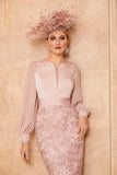 Zjkrl Exquisite Dusty Pink Mother of the Bride Dresses Lace Tea Length Mother Dresses Long Sleeves Wedding Party Gowns Latest On Sale