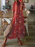 Zjkrl - Fashion V-Neck Pattern Print Beach Dress Women Casual Half Sleeve  Loose Party Dress Spring Fall Elegant Tie-Up Pleat Long Dress