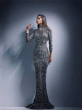 Zjkrl - Elegant Women Turtleneck Mesh Sequin Fishtail Dresses Female Luxury Bodycon Sexy Long Sleeve Lady Evening Cocktail Prom Dress