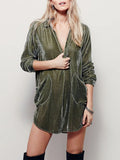 Zjkrl - Fashion Deep V Neck Loose Velvet Shirt Mini Dress