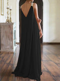 Zjkrl - Simple Sleeveless Loose Solid Color V-Neck Maxi Dresses