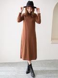 Zjkrl - Simple Solid Color Round-Neck A-Line Midi Dress