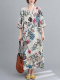 Zjkrl - Vintage Floral Round-Neck Dress