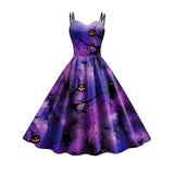 Women‘s Halloween Dress Retro 1950s Vintage Dress Midi Dress Holiday Backless Print Pumpkin Spaghetti Strap Sleeveless Regular Fit Spring Fall 2023 Deep Purple Purple S M L XL