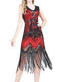 Women‘s Halloween Dress Retro 1920s Fringe Dress Midi Dress Party Outdoor Sequins Tassel Fringe Plain V Neck Sleeveless Regular Fit Summer Spring 2023 claret Black S M L XL