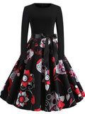 Women‘s Halloween Dress Swing Dress Black Dark Grey Orange Long Sleeve Pumpkin Bow Winter Fall Autumn Crew Neck Winter Dress Fall Dress 2023 S M L XL 2XL