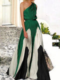 Zjkrl - Sleeveless Asymmetric Pleated Printed One-Shoulder Maxi Dresses