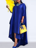 Zjkrl - High-Low Irregular Clipping Solid Color Round-Neck Maxi Dresses