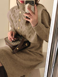 Zjkrl - Original Stylish Buttoned Shawl High-Neck Long Sleeves Sweater Dress