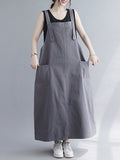 Zjkrl - Casual Solid Color With Pocket Suspender Dress