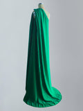 Zjkrl - Sleeveless Loose Pleated Falbala Solid Color One-Shoulder Maxi Dresses