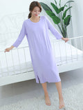 Zjkrl - Modal Long Sleeve Split-Side Loose Pajamas Dress