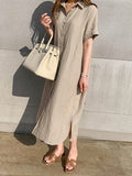 Zjkrl - Simple 3 Colors Loose Casual Short Sleeve Shirt Dress