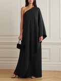Zjkrl - Simple Asymmetric Solid Color One-Shoulder Maxi Dresses