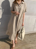 Zjkrl - Simple 3 Colors Loose Casual Short Sleeve Shirt Dress