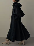 Zjkrl - Loose Puff Sleeves Pleated Solid Color Split-Joint Tiered V-Neck Midi Dresses