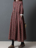 Zjkrl - Vintage Floral Stand Collar Midi Dress