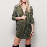 Zjkrl - Fashion Deep V Neck Loose Velvet Shirt Mini Dress